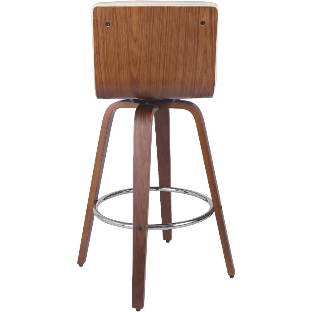 29 Inch Swivel Bar Stool with Back Set of 2, Mid-Century Modern PU Leather Upholstered Bar Height Barstools Bentwood Bar Chairs