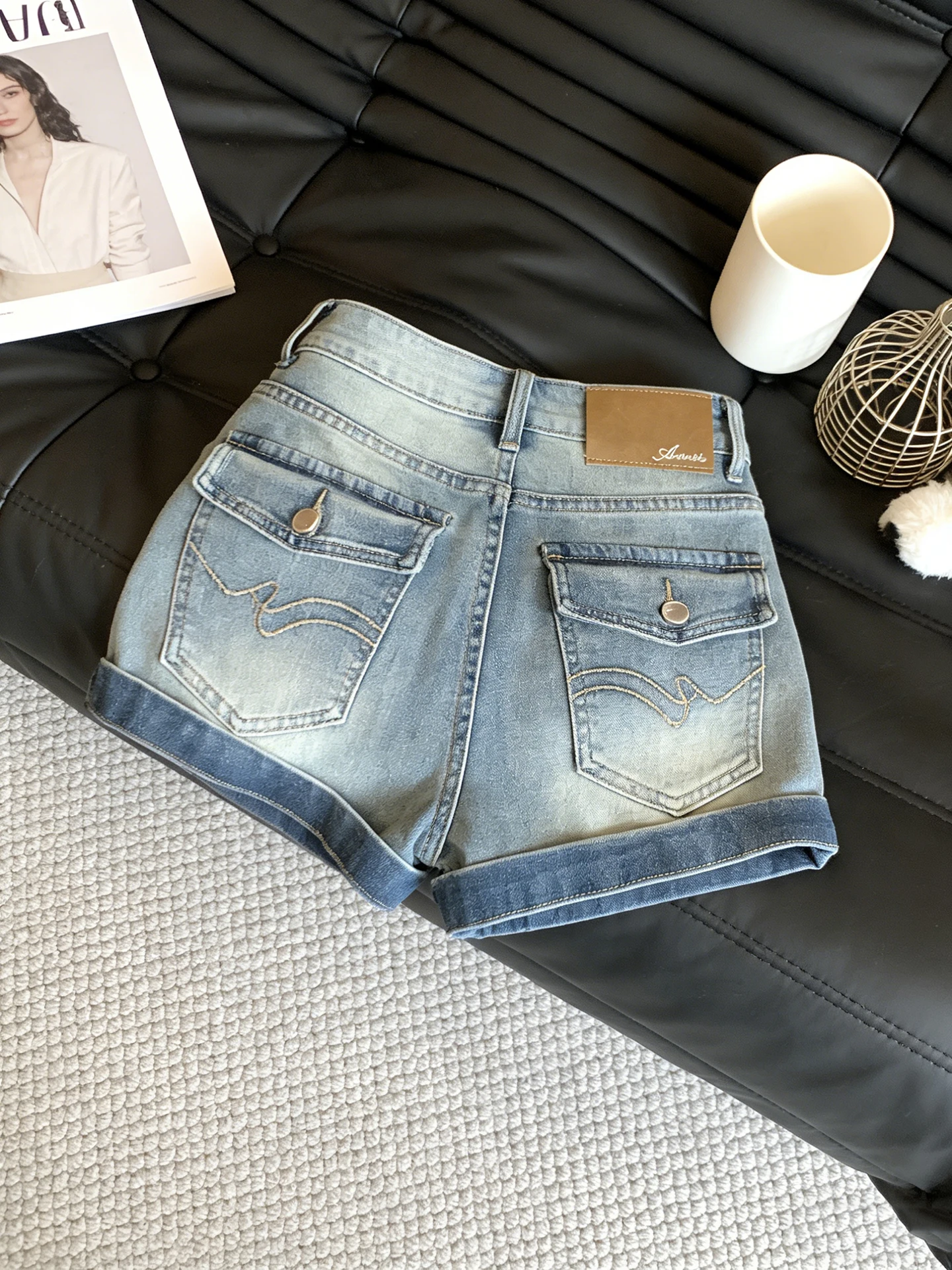 

Retro American Washed Denim Shorts Women's High Waist Bodycon Slimming Style Super Cute Hot Pants Commute Style Pure Color