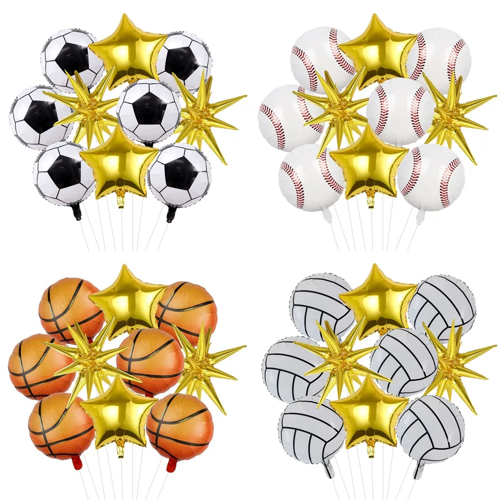 1 Set Sportballons, 18 Zoll, Fußball, Basketball, Baseball, Volleyball, Fußball, Folienballon für Sportthemen-Geburtstagsparty-Dekoration