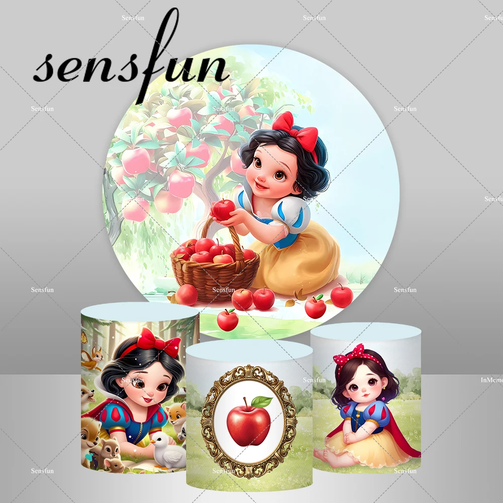 Cartoon Princess Snow White And The Seven Dwarfs Round Arch Backdrop Cover for Girls Baby Shower Birthday Party Backgrounds