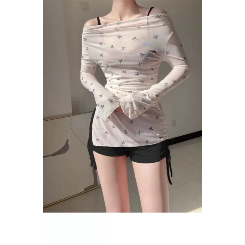 Minsu 2025 New Swimsuit for Women Sexy Pure Desire Hot Girl Temperament Long Sleeve Halter Cover-Up Bikini Two-Piece Swimsuit fo