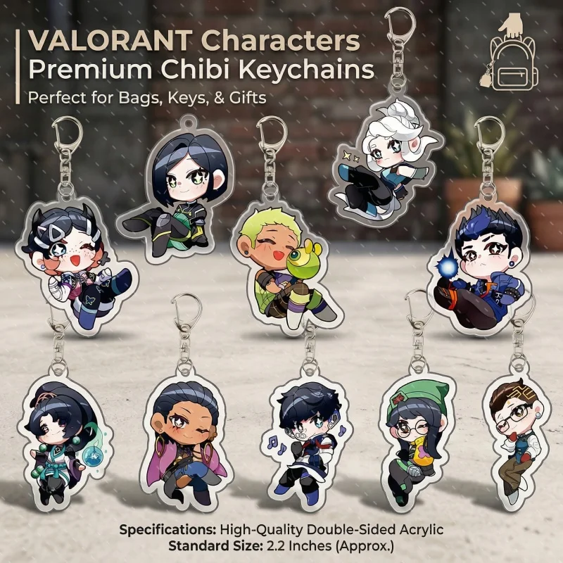 

VALORANT Acrylic Keychain Double-Sided Chibi Jett Sage Killjoy Reyna Pendant Bag Accessories Fans Cosplay Gift
