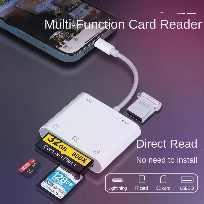 Type C Adapter TF CF SD Memory Card Reader OTG Compact Flash USB 5-in-1 Multifunctional High Current