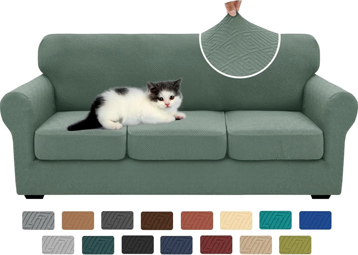 

Stretch 4-Piece Sofa Cover Set for 3-Cushion Couches, Anti-Slip, Soft, Pet-Friendly (Pea Green, 71-91 inch)