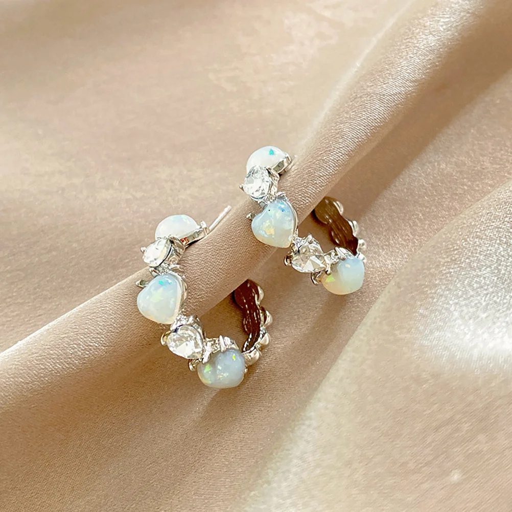 

1Pair Moonstone Earrings Artificial Pearl Rhinestone Elegant Lightweight Earrings for Women Party Gift Jewelry