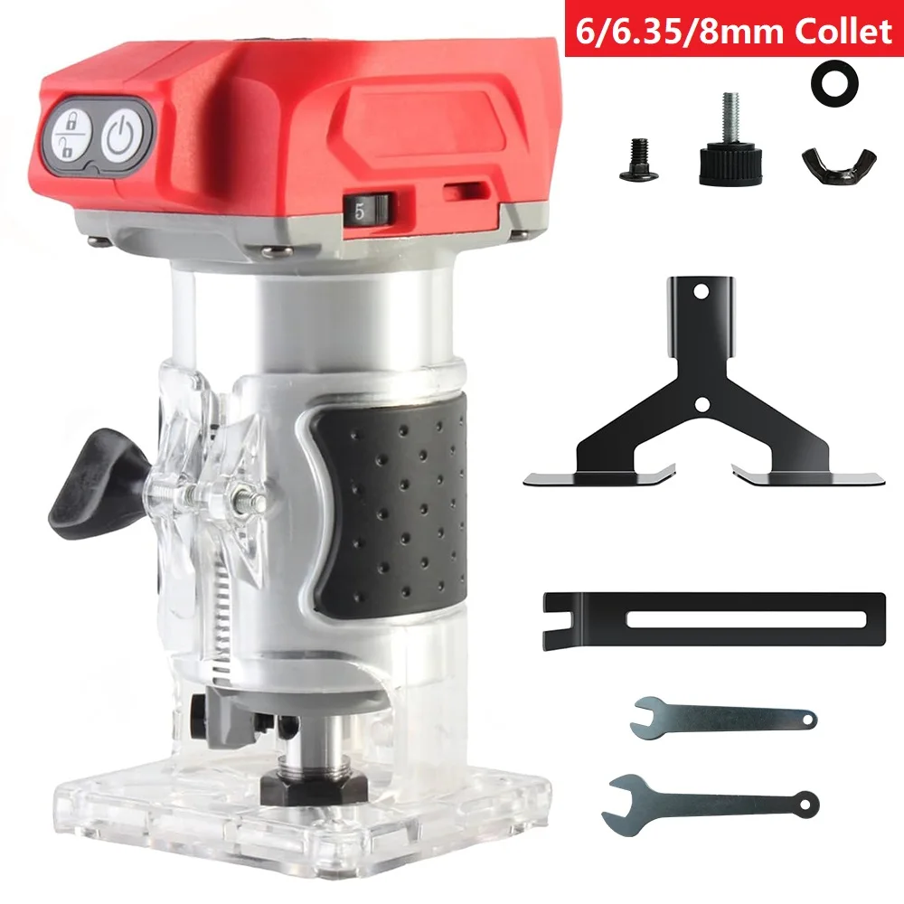 21V Trimmer Mini Cordless Wood Router 2000W Brushless Electric Trimming Machine for Woodworking Slotting/Engraving/Cutting