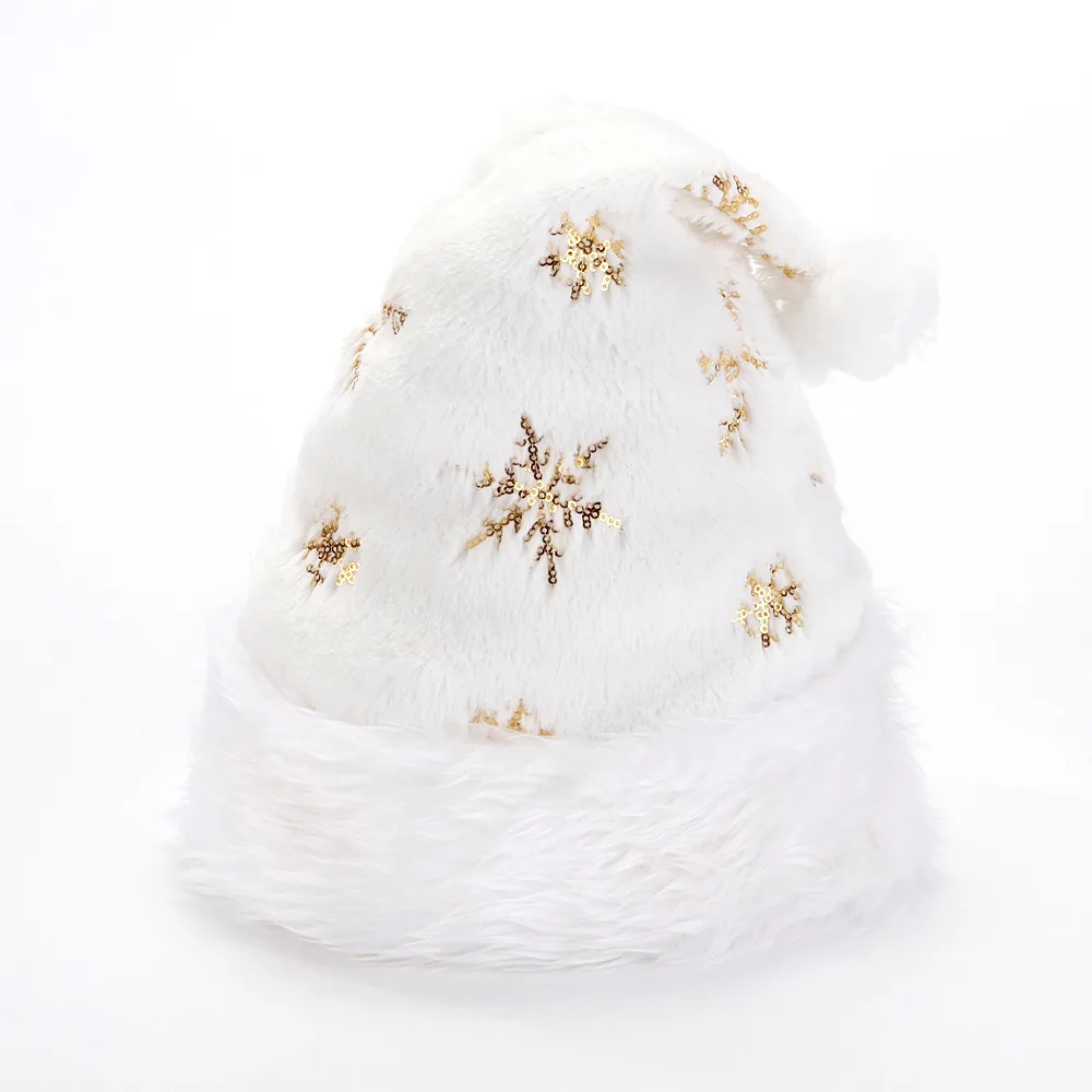 2025 NUOVO 32*40 cm Bianco Peluche Cappello Di Natale Oro Argento Perline Ricamato Cappello Di Natale Per Adulti Vacanza Decorazioni Per La Casa