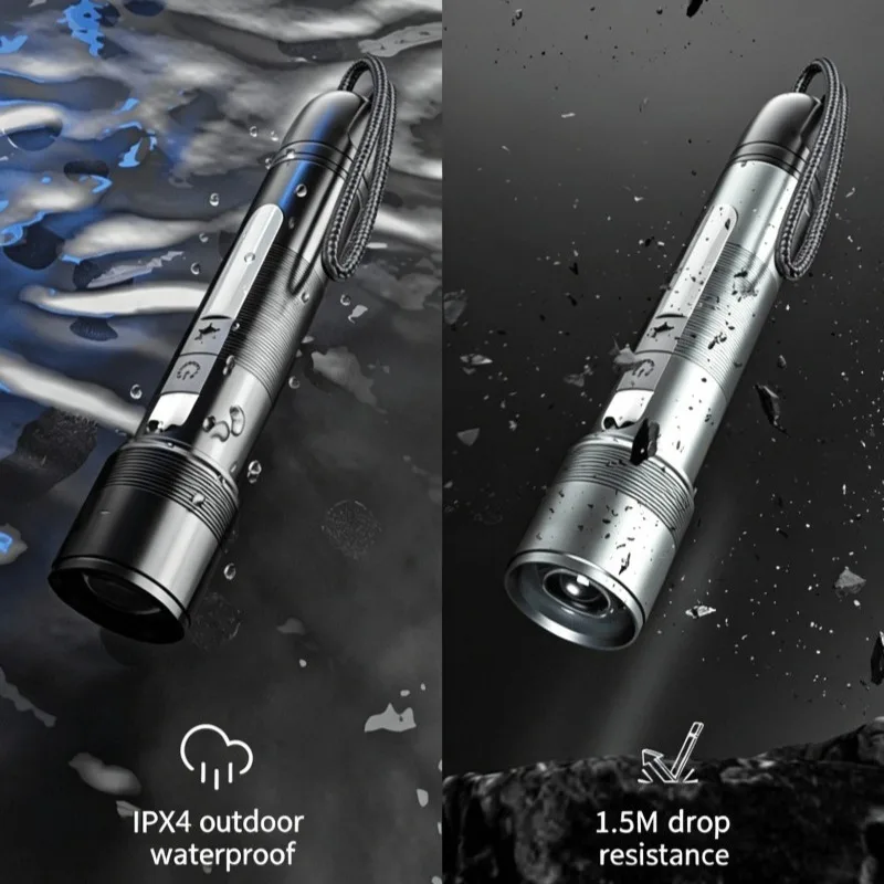 Multi Functional LED Flashlight Zoomable COB Side Light Rechargeable Power Bank Portable Waterproof Torch Outdoor Camping Hiking - view 6
