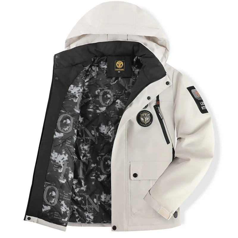 High-End Men's Winter Hooded down Jacket Windproof Warm Thick White Duck down Outdoor Top for Cold Weather