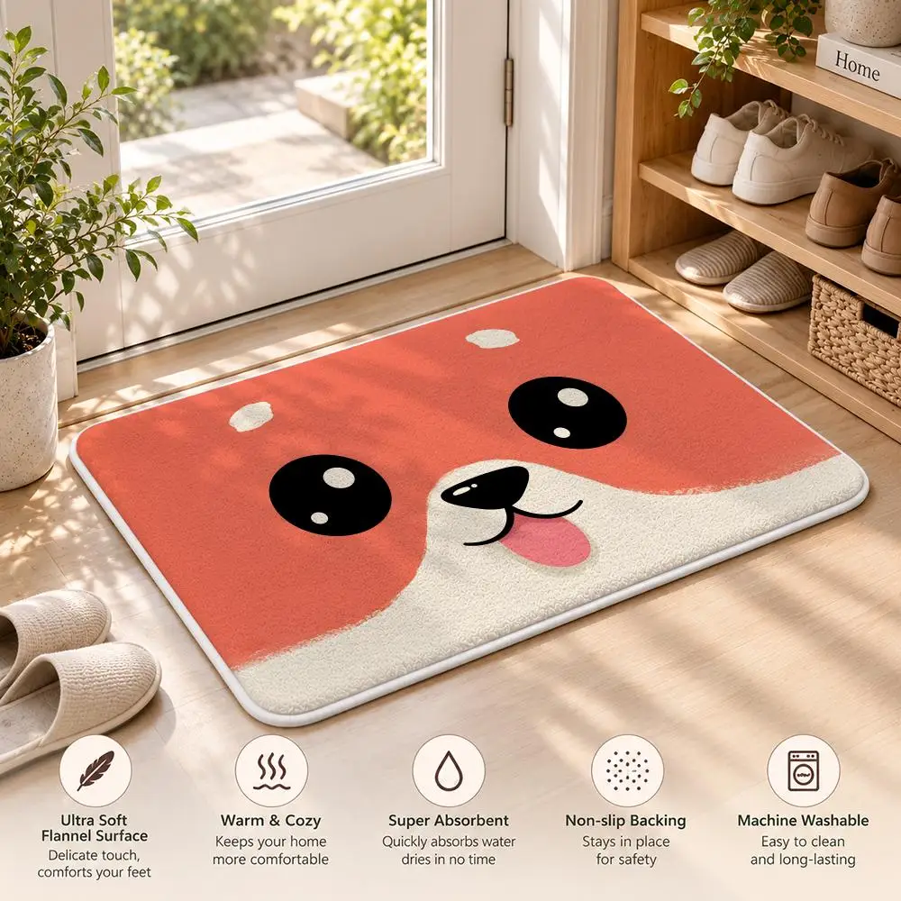 Kawaii Big Face Animal Floor Mat Flannel Rug Soft Non Slip Washable Door Mat for Bathroom Bedroom Kitchen Home Decor