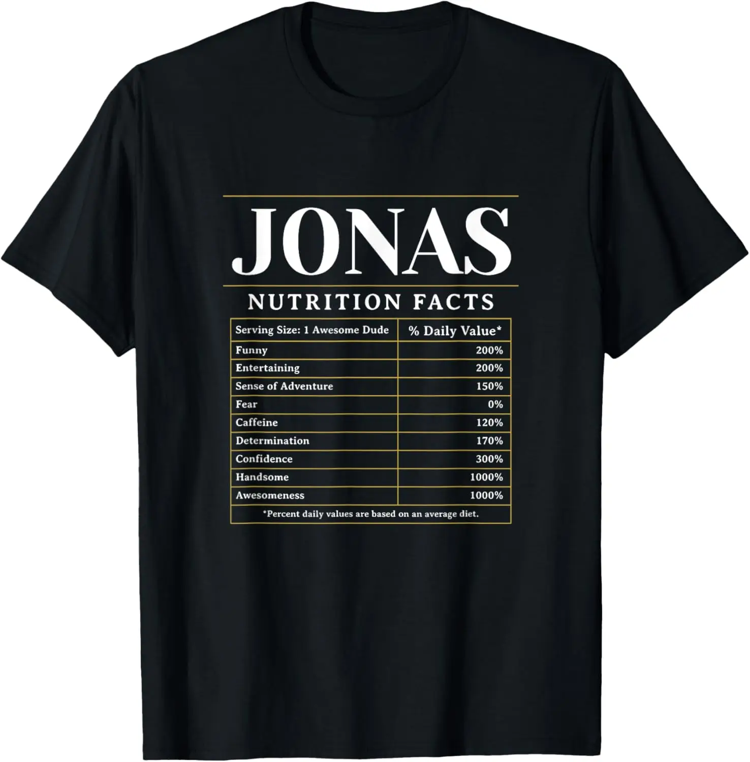 Jonas Nutrition Facts Spitzname Lustiges personalisiertes Namens-T-Shirt