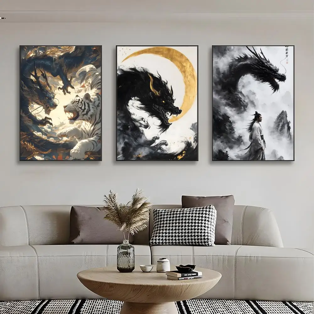 Ethereal Dramatic I-Ink Wash Dragon Shadow Fantasy Poster High-definition stickers ideal gifts for living rooms hallways
