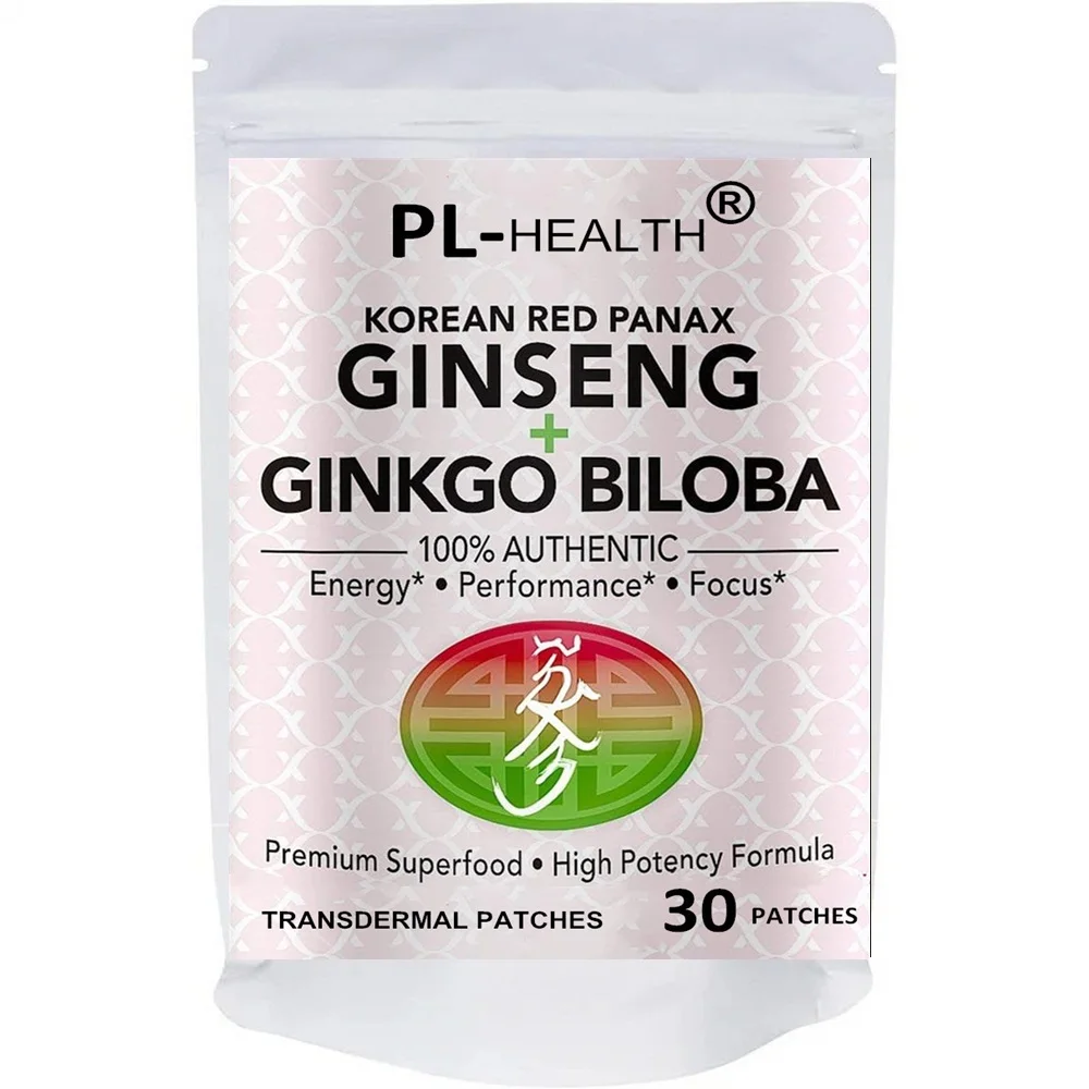 30 Patches Korean Red Panax Ginseng Transdermal Patches With Ginkgo Biloba Energy, Performance  Focus for Men & Women