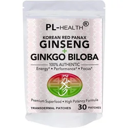 30 Patches Korean Red Panax Ginseng Transdermal Patches With Ginkgo Biloba Energy, Performance  Focus for Men & Women