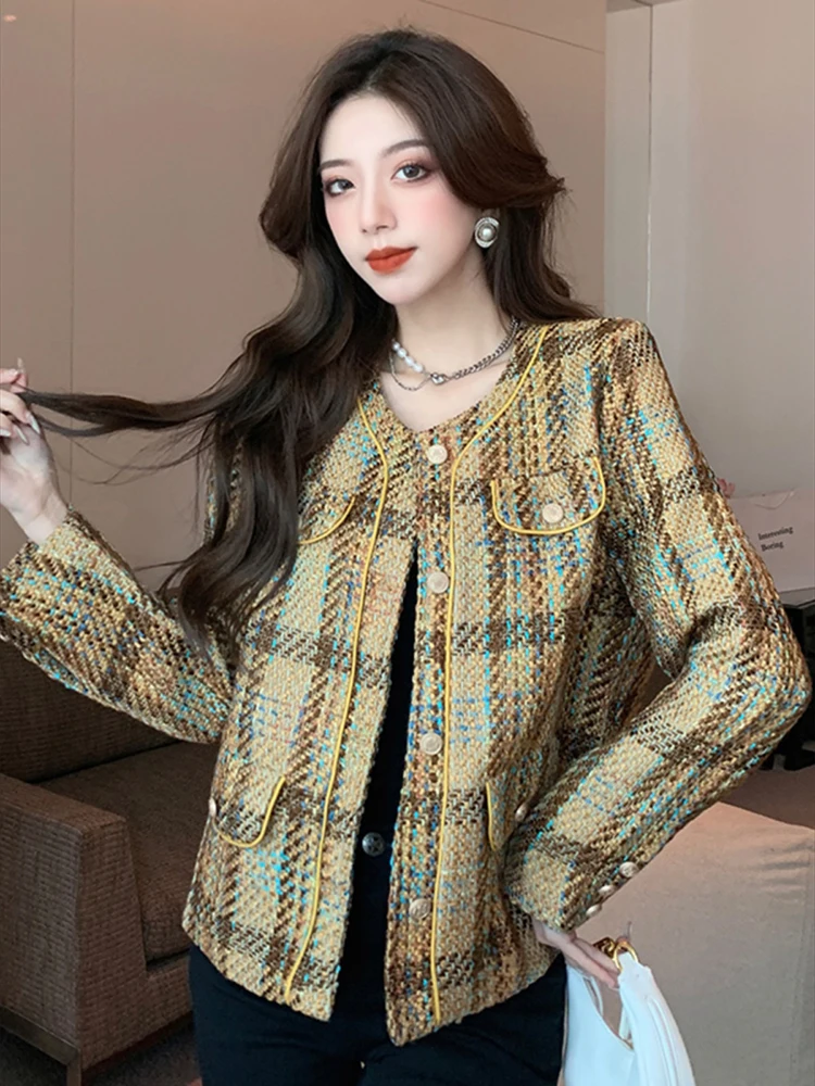 Checkered small fragrant casual coat 2025 spring autumn new fashionable retro socialite women's fashion temperament top