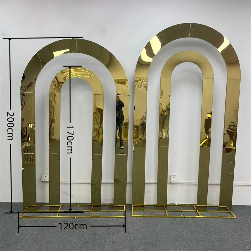 New Design Gold Mirror Wedding Arch Stainless Steel Backdrop Stand For Wedding Events