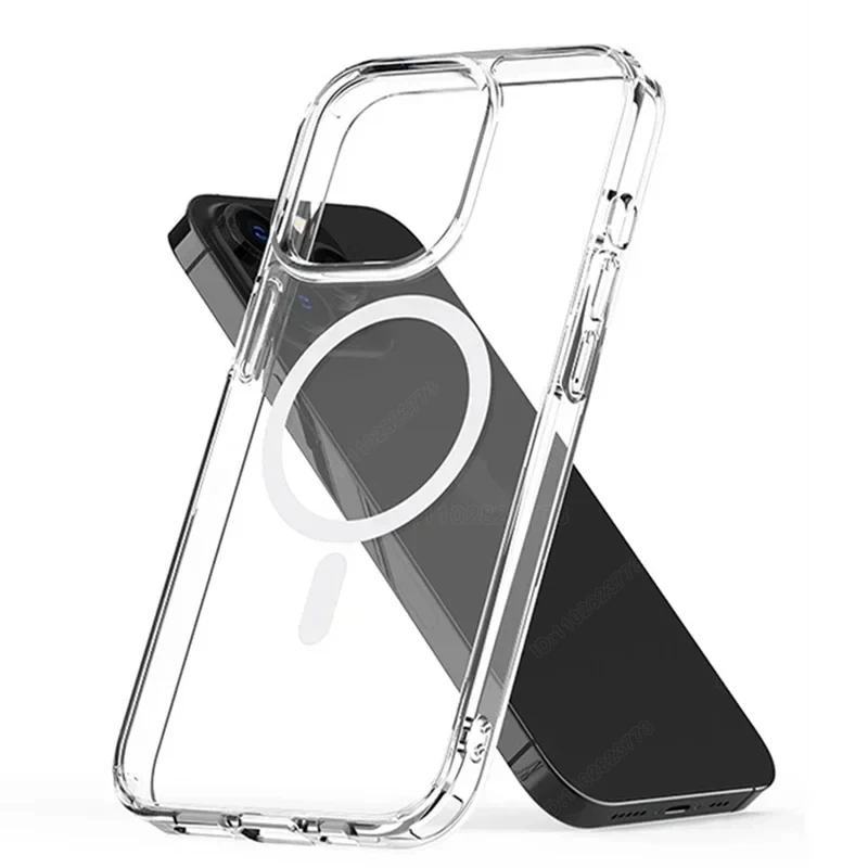 Transparent Magnetic Case For iPhone 16 15 13 12 11 14 Pro Max 7 8 Plus X XS XR Magsafe Wireless Charging Shockproof Accessories