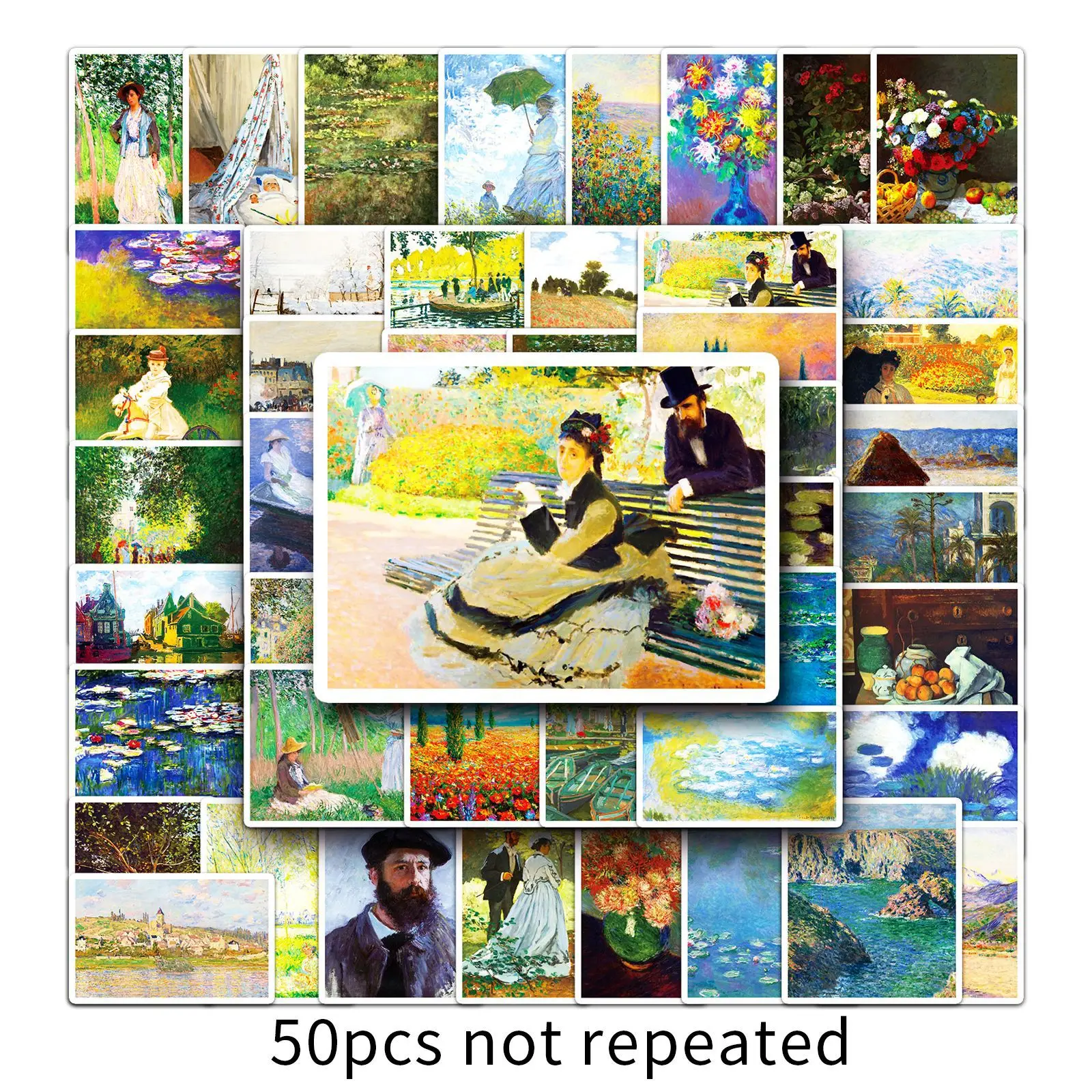 50PCS Claude Monet Painting Cartoon Stickers Creative Graffiti Decoration DIY Kids Toys Laptop Guitar Car Bike Skateboad Decals