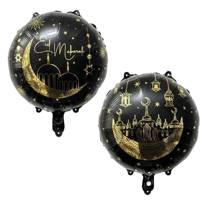 

2Pcs Black Gold 18inch Eid Mubarak Round Foil Balloons Ramadan Kareem Decor Home 2026 Muslim Islamic Eid Al Fitr Party Supplies