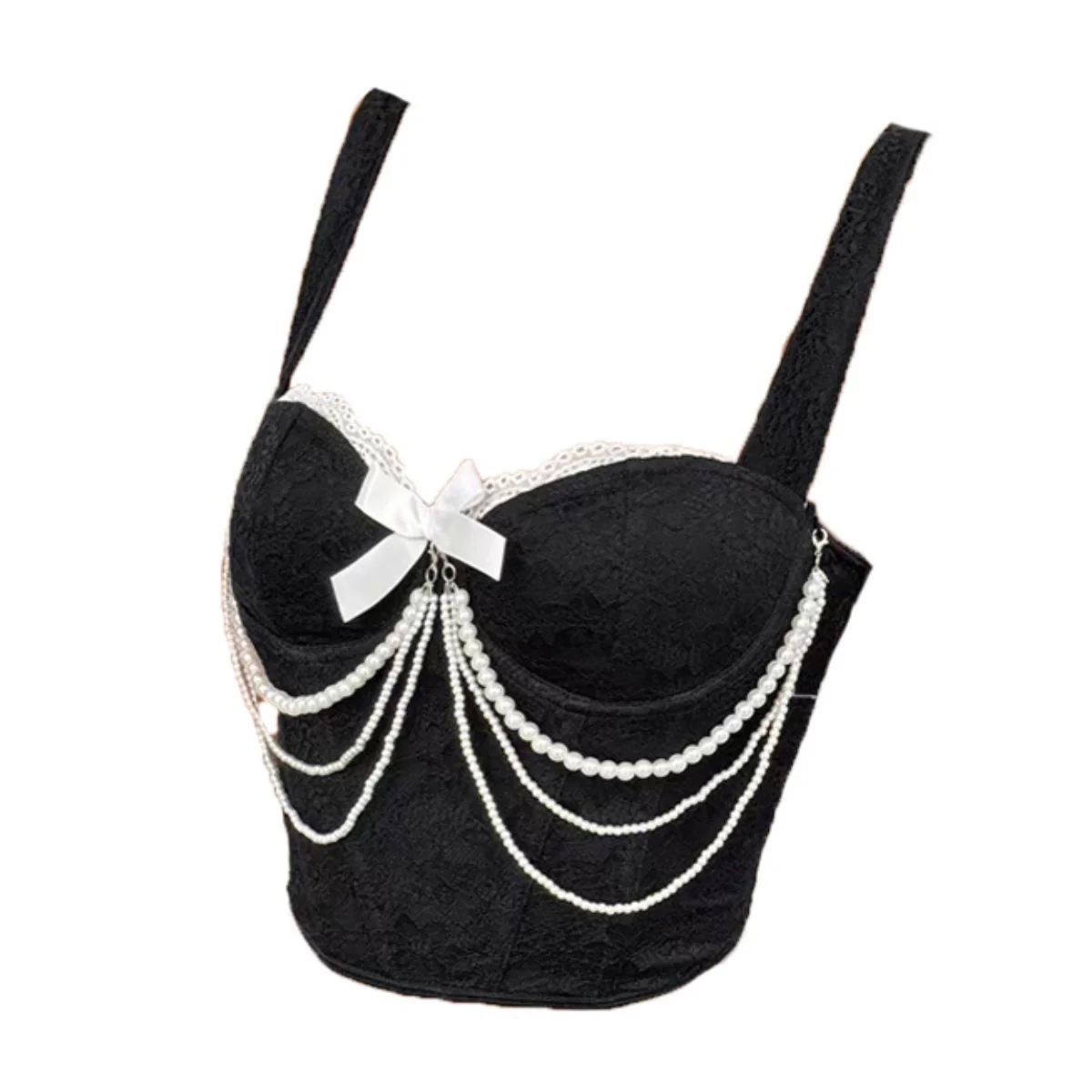 

Pearl Chain Off Shoulde Corset Cropped Tops Party Club Tank Tops Slim Vest Sexy Fashion Shapewear Boned Camisole Summer Clothing