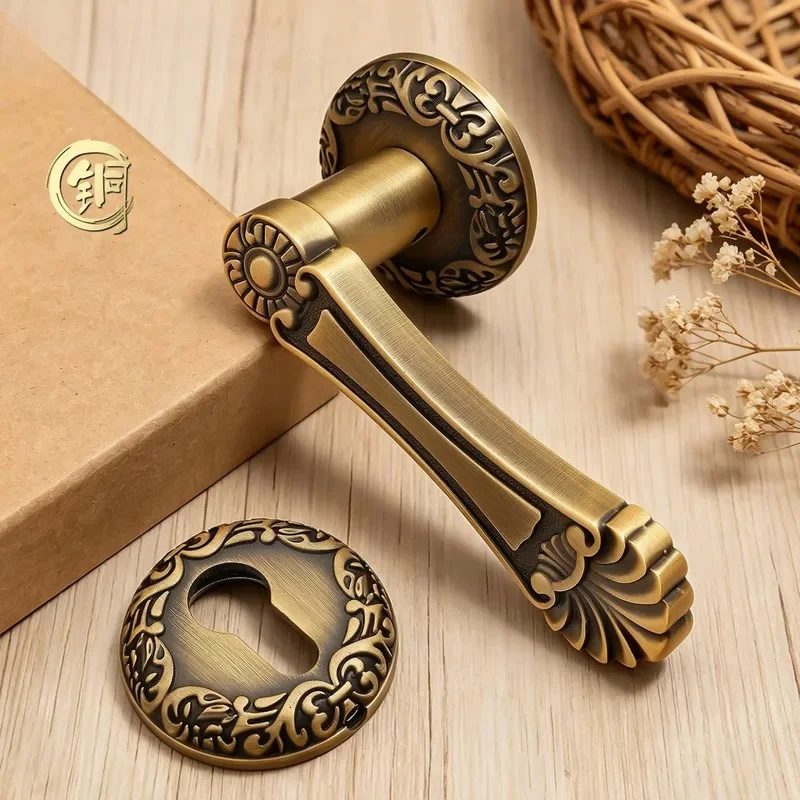 New Solid Brass Double Door Lock Simple Office Meeting Room Wooden Door Split Silent Door Lock