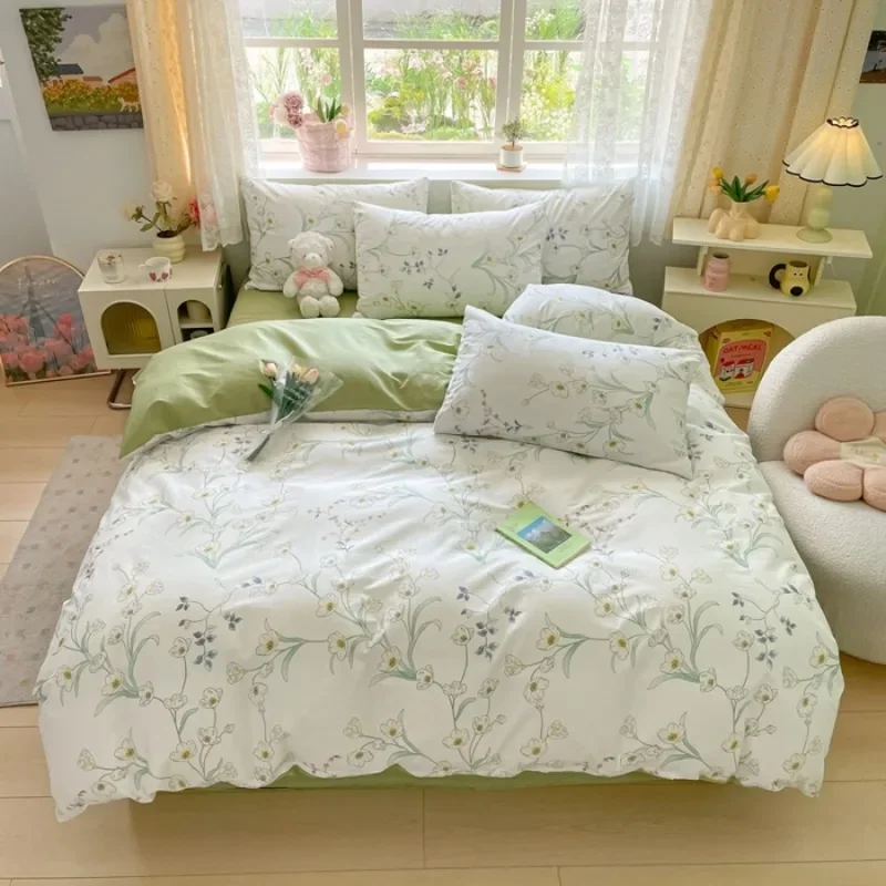 100% Cotton Duvet Cover Set with 2 Pillowcases 1 bed sheet - Elegant & Breathable Bedding Set,Fade-Resistant, Multiple Sizes