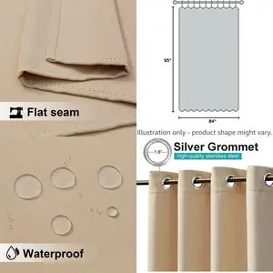 Waterproof Outdoor Patio Curtains 95 Long, Insulated Grommet Drapes, Soundproof, Biscotti Beige, W84 x L95