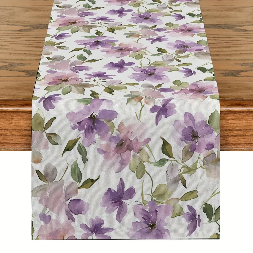 Watercolor Floral Green Plant Pattern Linen Table Runners Seasonal Kitchen Dining Table Decor Reusable Home Wedding Party Decor