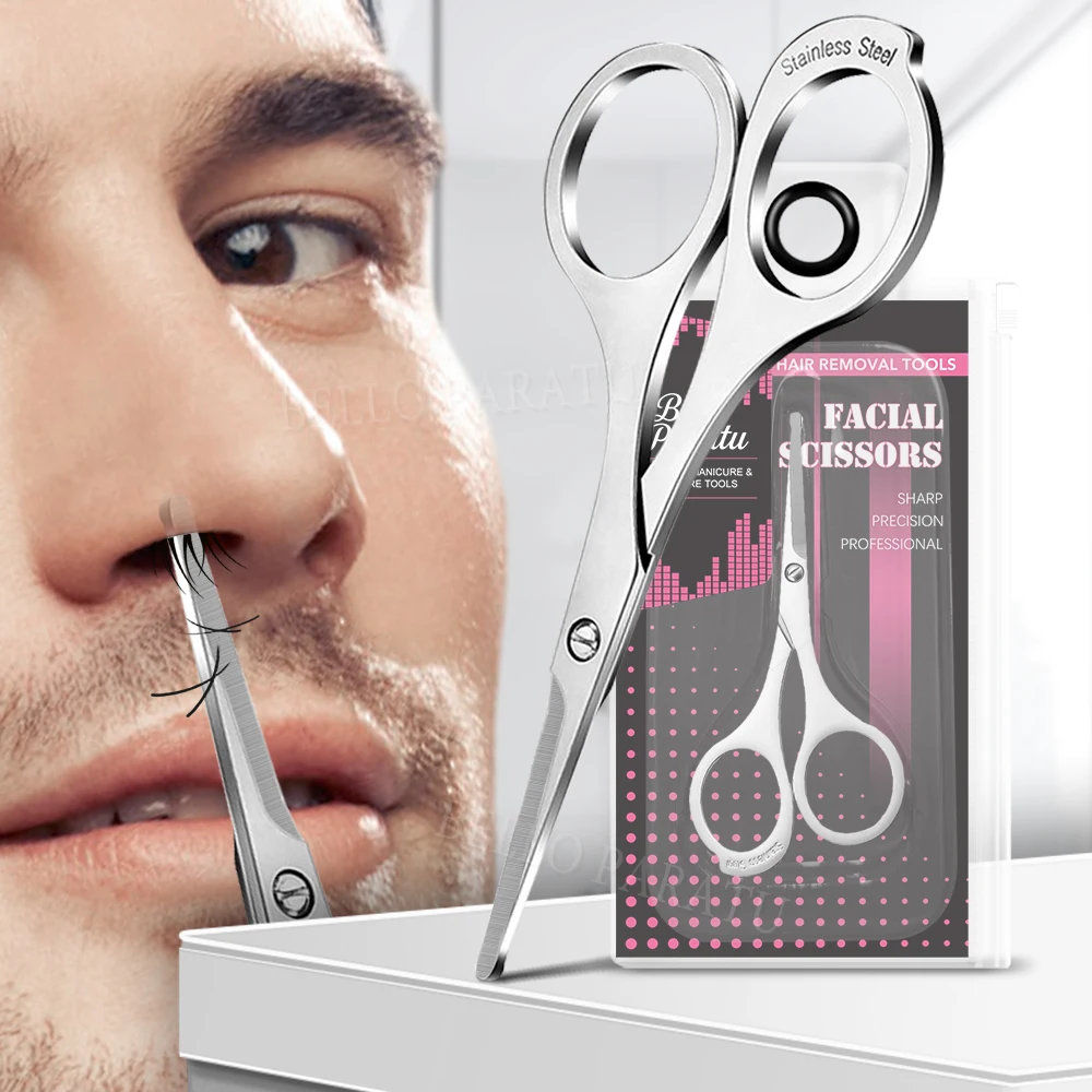Tijeras para el pelo de la nariz, recortador, herramienta de maquillaje de belleza, tijeras de punta redonda de acero inoxidable, fácil cuidado de la nariz, utensilio para eliminar el vello Facial, 1 ud.
