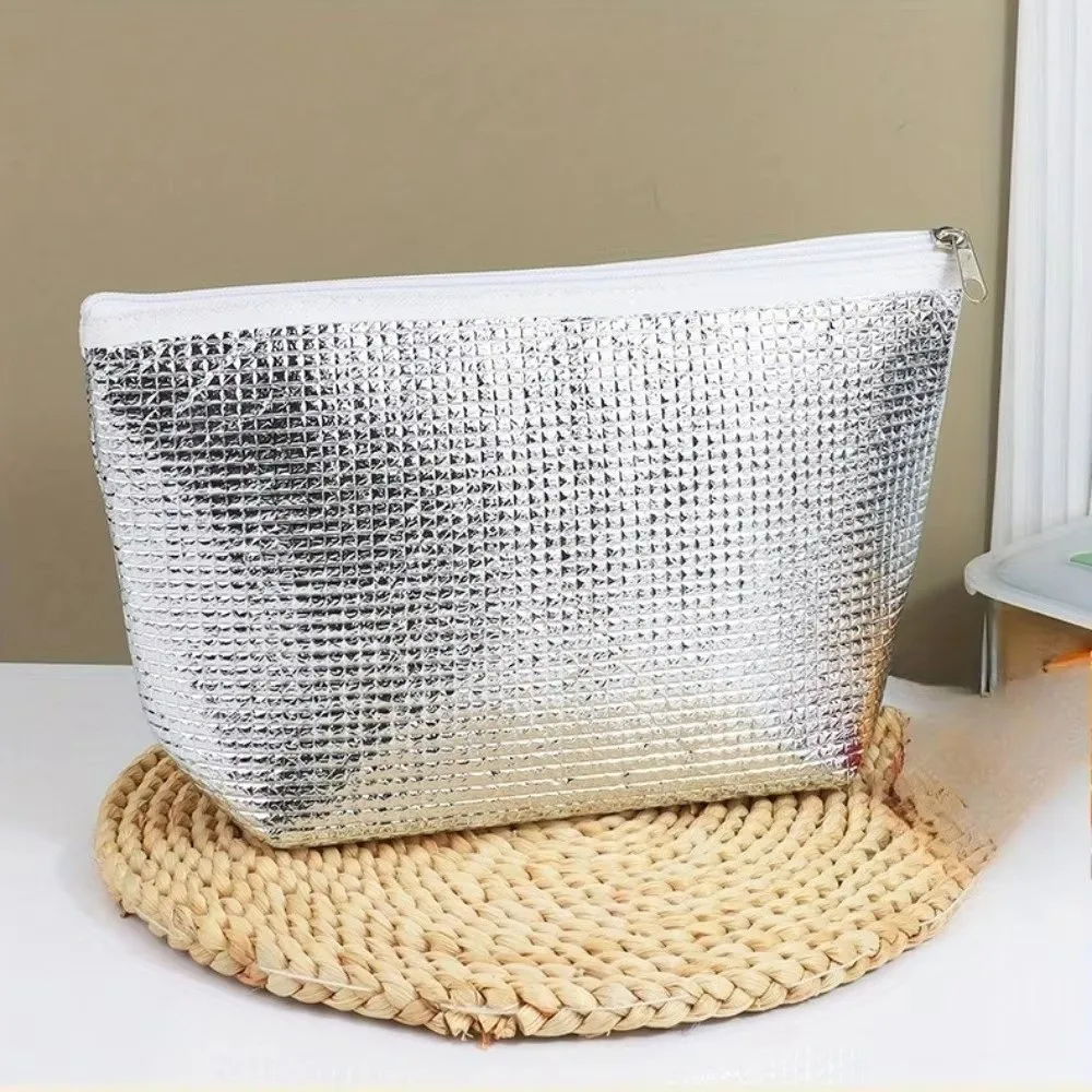Aluminum Foil Thermal Lunch Bag Waterproof Thickened Zipper Thermal Bag Cold Proof Reusable Insulated Cooler Bag Outdoor Dining
