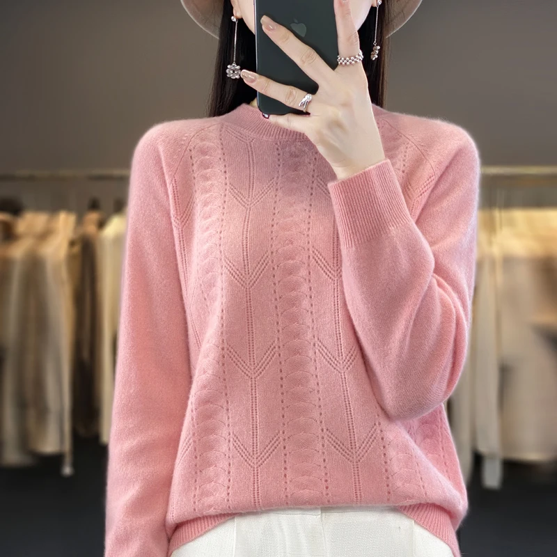 Autumn and Winter 2023 New Women\'s Half High Collar Pullover 100% Merino Wool Knitted Top Casual Loose Cashmere Sweater