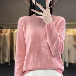 Autumn and Winter 2023 New Women's Half High Collar Pullover 100% Merino Wool Knitted Top Casual Loose Cashmere Sweater