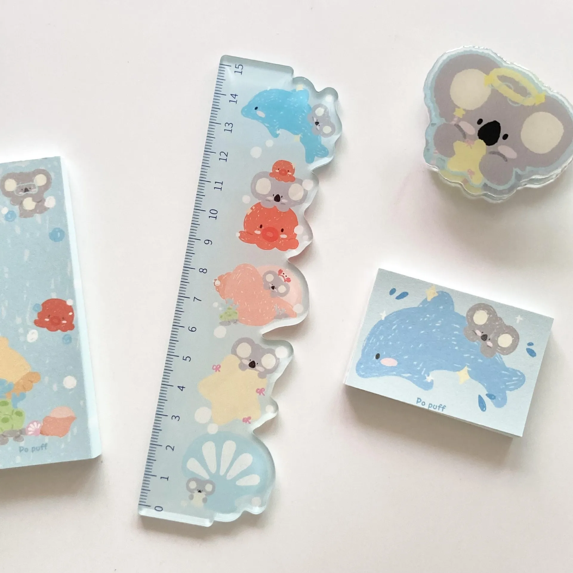 Cute Marine Animals Acrylic Ruler with High Aesthetic Straight Ruler School Stationeries
