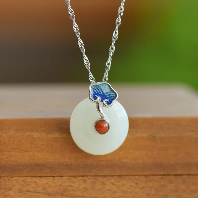 

Новый китайский нефритовый кулон из хэтяньского нефрита с сертификатом, инкрустированный серебром 925 пробы, с холодной эмалью и символом Руи, в старинном стиле