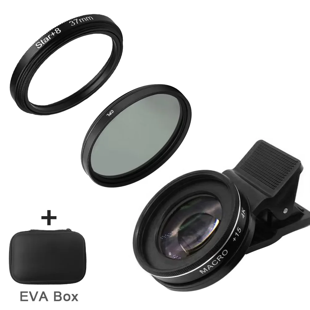 37MM 15X Macro Lens 4K HD Professional Photography Phone Camera Lens for Eyelashes Diamond Jewelry 30X Macro Lens for Smartphone