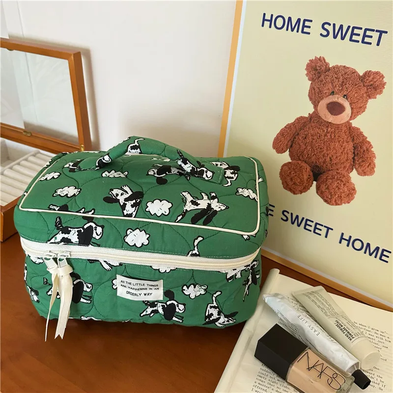 Coreano Fashion Cartoon Dog Cosmetic Bag Organizer custodia per trucco verde di grande capacità borse da toilette da viaggio custodia di bellezza in