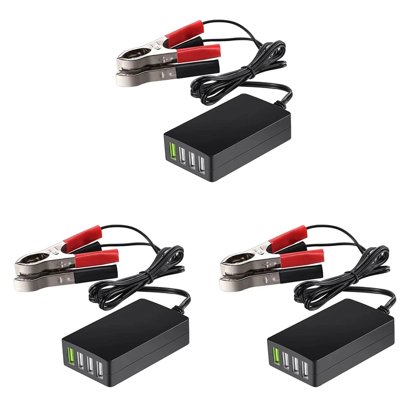 2025 New-3X Portable DC With Battery Clip, 12V/24V To 5V 4-Port USB Charger Multiport Adapter Other Smart Phone & Tablets