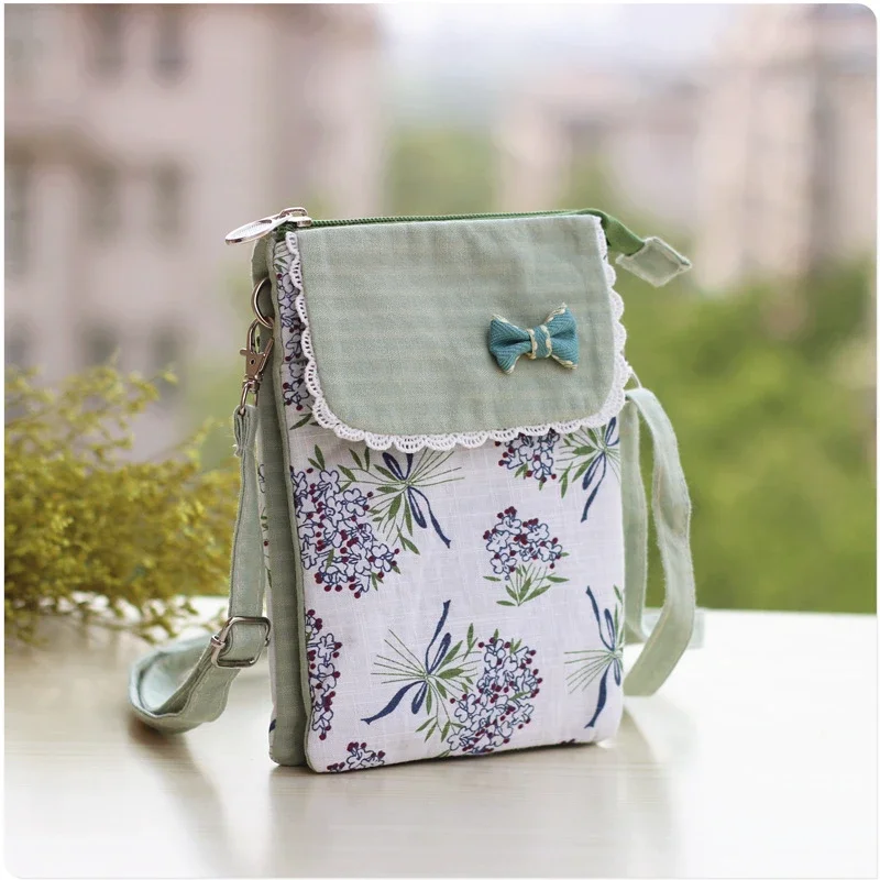 Flower Cotton Small Mobile Phone Bag for Women Female Casual Mini Crossbody Shoulder Canvas Light Messenger Bag for Student Girl