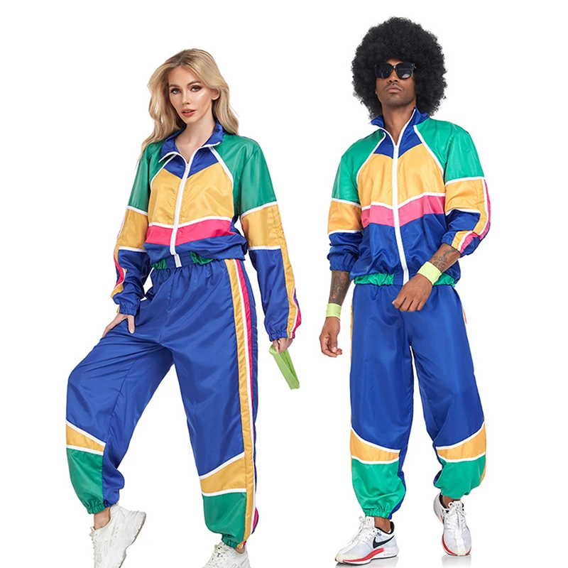 80s 90s Shell Suit Party Dress Costume Retro Tracksuit 90s Hip Hop Costumes 80s Costumes for Men Windbreaker and Pants