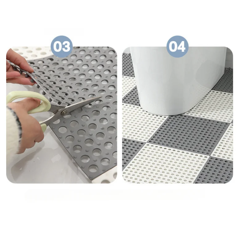 6pc Waterproof Bathroom Shower Mats Non-slip Plain Stitching Plaid DIY Cuttable Roll Floor Hollow Splicing Pads 30 x 30cm/piece