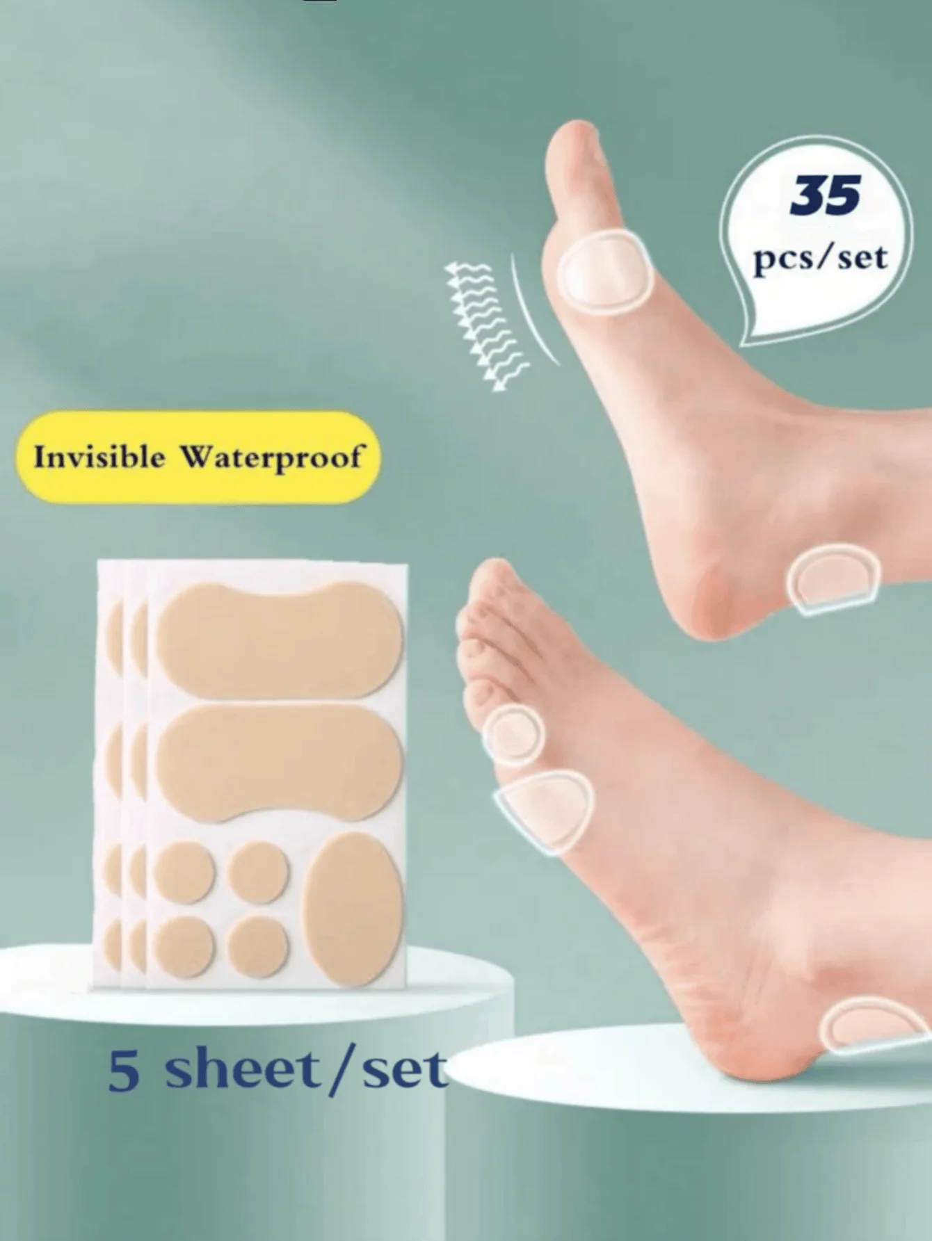 5 Sets/35 Pieces of Women's High Heel Waterproof Foam Pads, Invisible Foot Protection, Toe and Heel Protectors, Side Invisible Anti-Scratch Pads