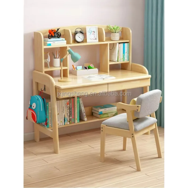 

Adjustable Height Modern Wood Eco-friendly Children's Ergonomic Study Desk Chair Set with Large Storage for Bedroom & Hotel Use