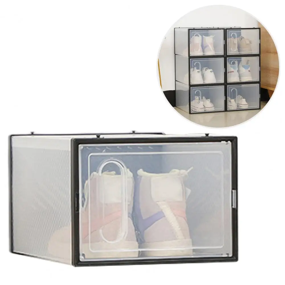 Shoe Storage Box Transparent Square Shape Stackable Large Space Store Shoes Breathable Shoe Organizer