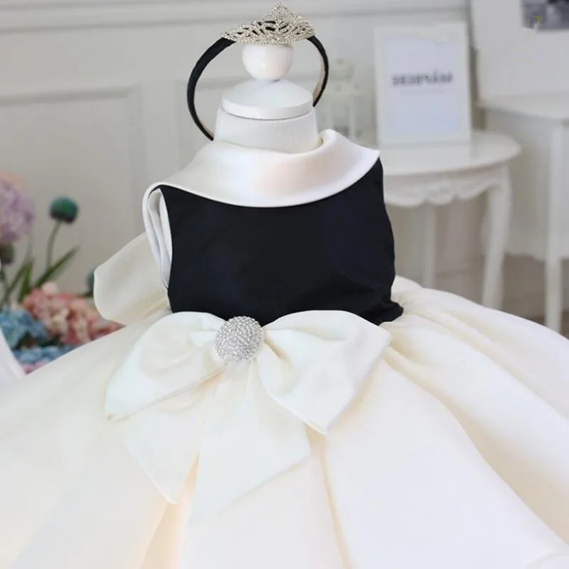 Newborn Baby Girl Dress Beaded Bow Lace Tulle Baby Christening Gown 1 year Birthday Dress Infant Baptism Gown vestido infantil