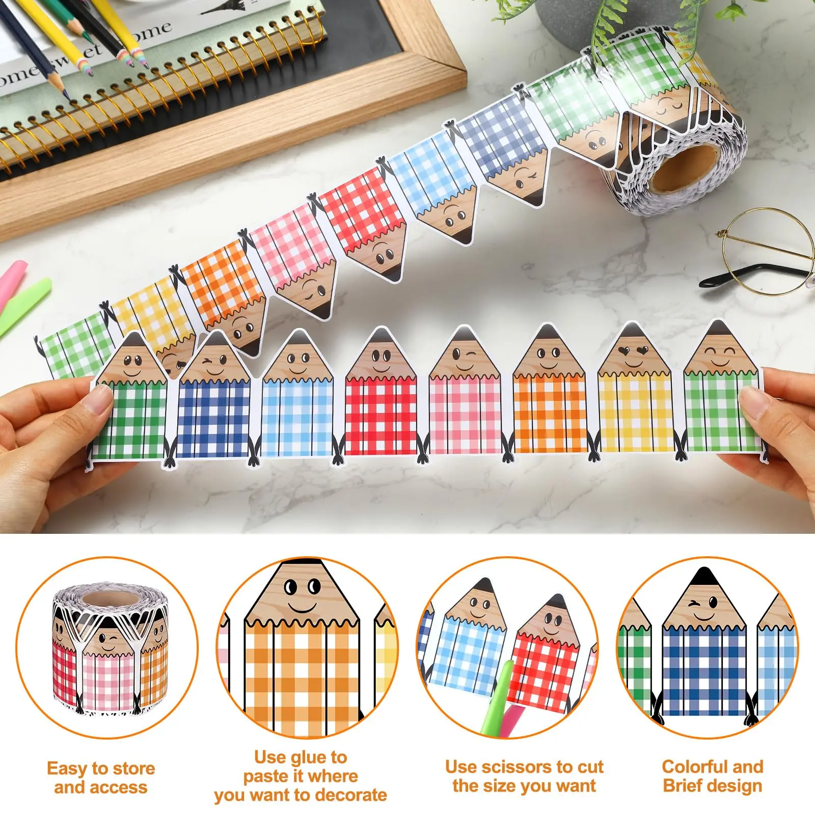 65ft Colorful Bulletin Board Border Classroom Decoration Pastel Pencil for Back to School Chalkboard Desks Windows Doors Locker