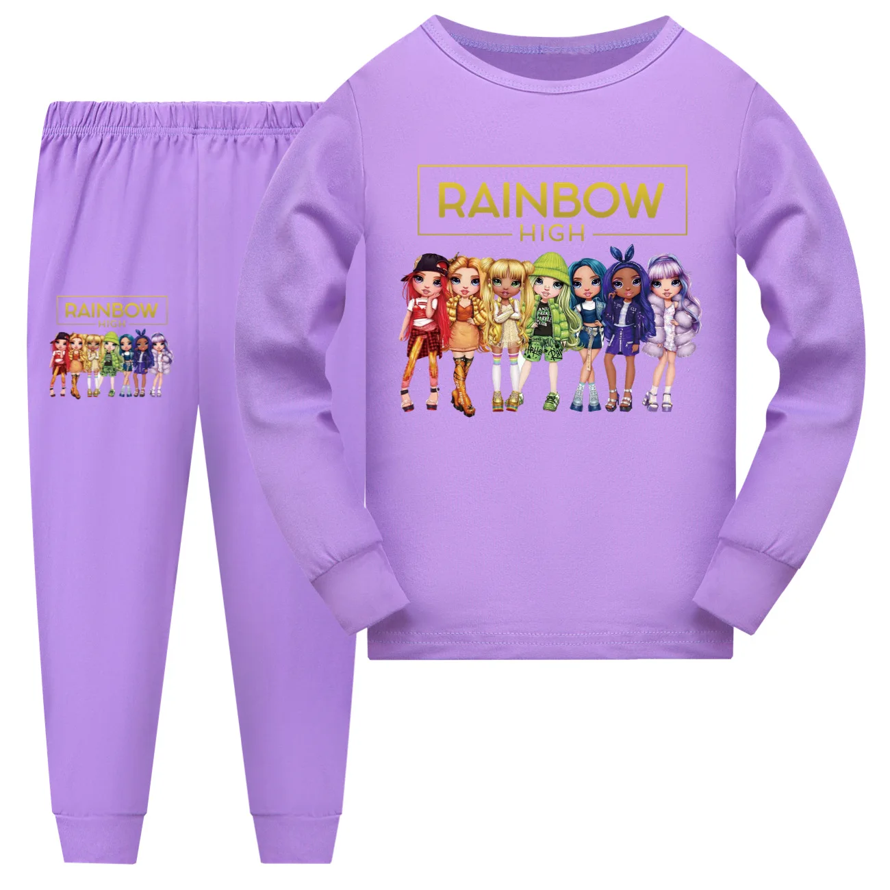 Kids Rainbow High Costume Cartoon Pyjama Baby Girls Long Sleeve T Shirt Pants 2pcs Sets Boys and Girls Casual Sleepwear homewear