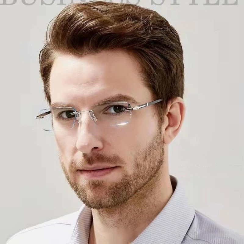 Fashion Diamond Anti-blue Light Reading Glasses Woman Man Rimless Eyewear Blocking Blue Light Protection Eyeglasses +1.0 To +4.0 image 3