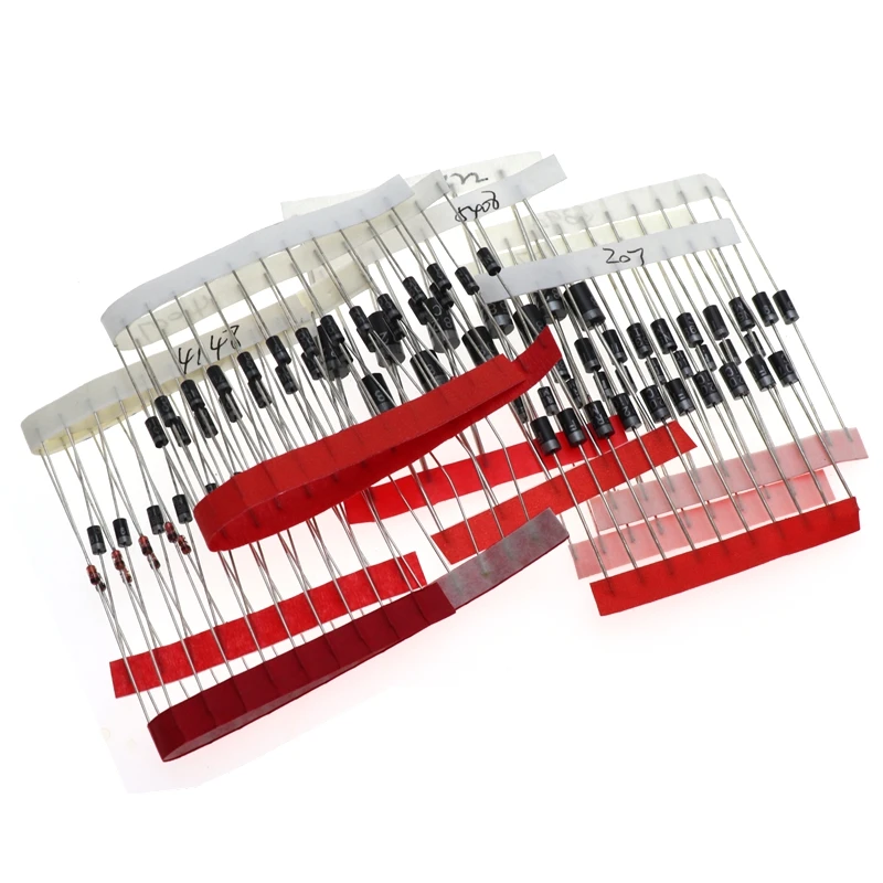 100PCS,Switching Schottky Diode Assorted Kit 1N4148 1N4001 1N4004 1N4007 1N5408 UF4007 FR207 1N5817 1N5819 1N5822 RL207