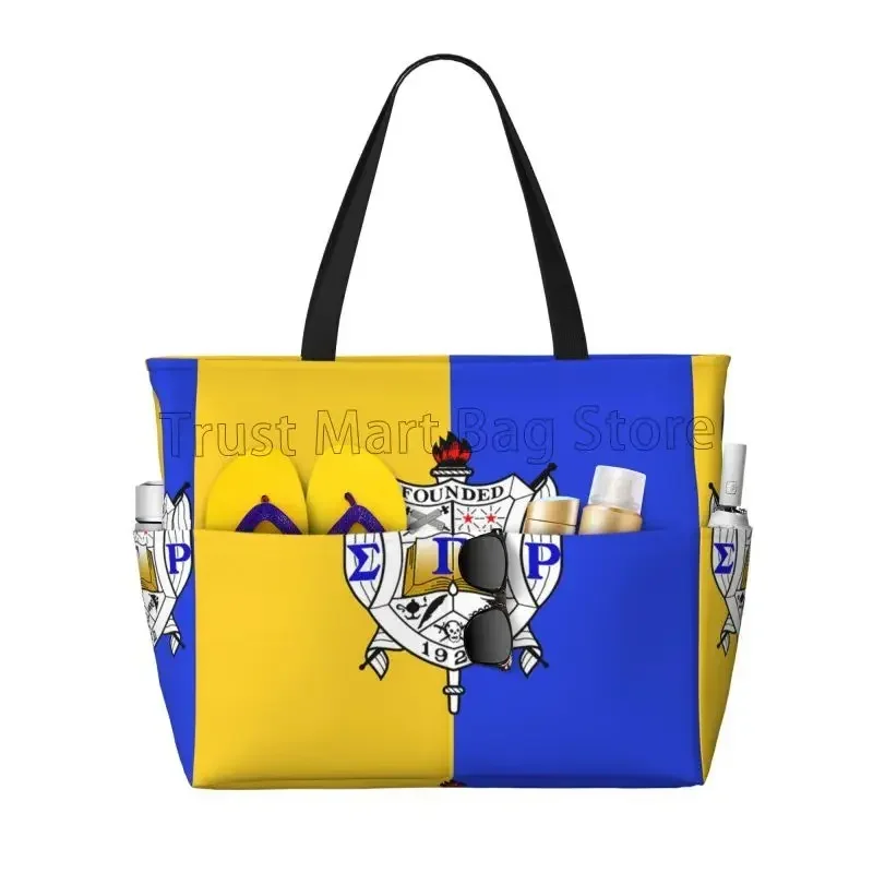 Sigma Gamma Rho 1922 Large Waterproof Beach Bag Women Sandproof Pool Tote Bag with Zipper and Pockets for Gym Travel Vacation