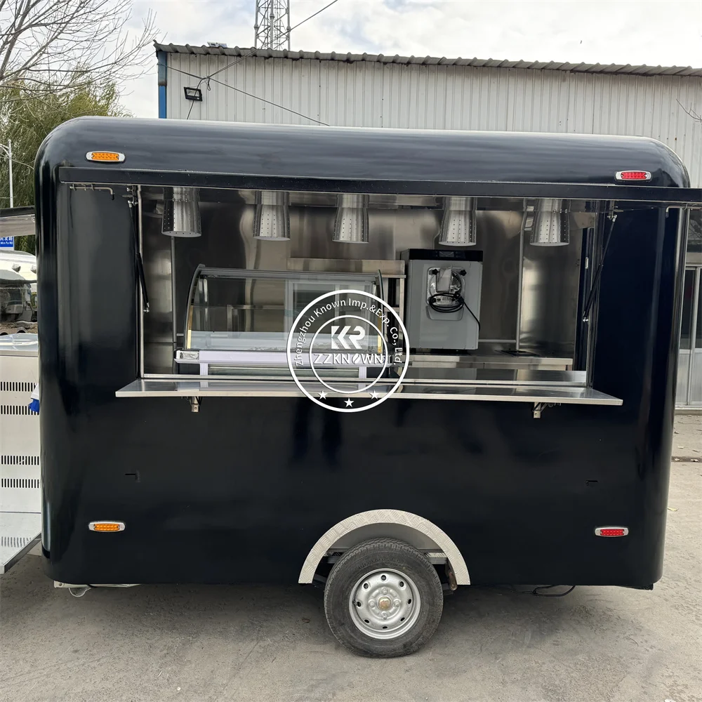 Remolque de comida de acero inoxidable, camión de comida rápida, carrito comercial estándar de EE. UU., para perros calientes, remolque de concesión de alimentos